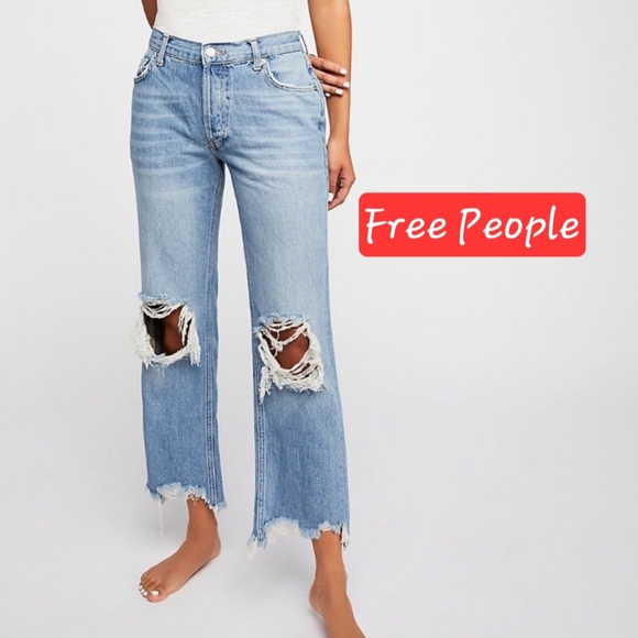 Free People Distressed Straight Ankle Jeans Sz 28 - Picture 1 of 5